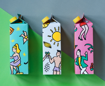 果汁飲料包裝設(shè)計(jì)，繪出了三組創(chuàng)意插畫，插畫吸取了波普藝術(shù)的風(fēng)格特色
