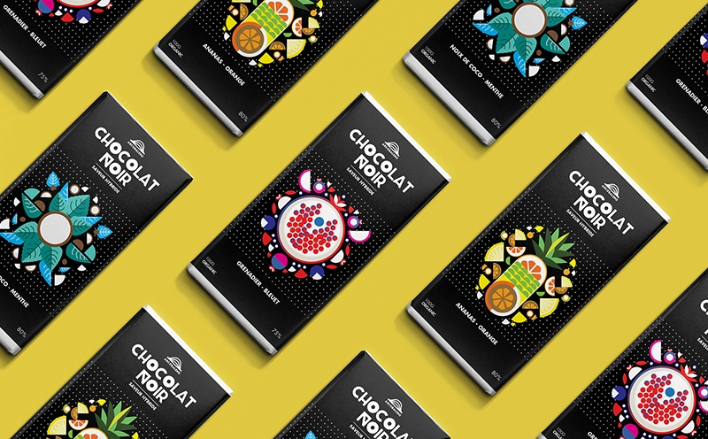 巧克力插畫包裝,采用扁平水果的插畫風格為產品做系列產品包裝